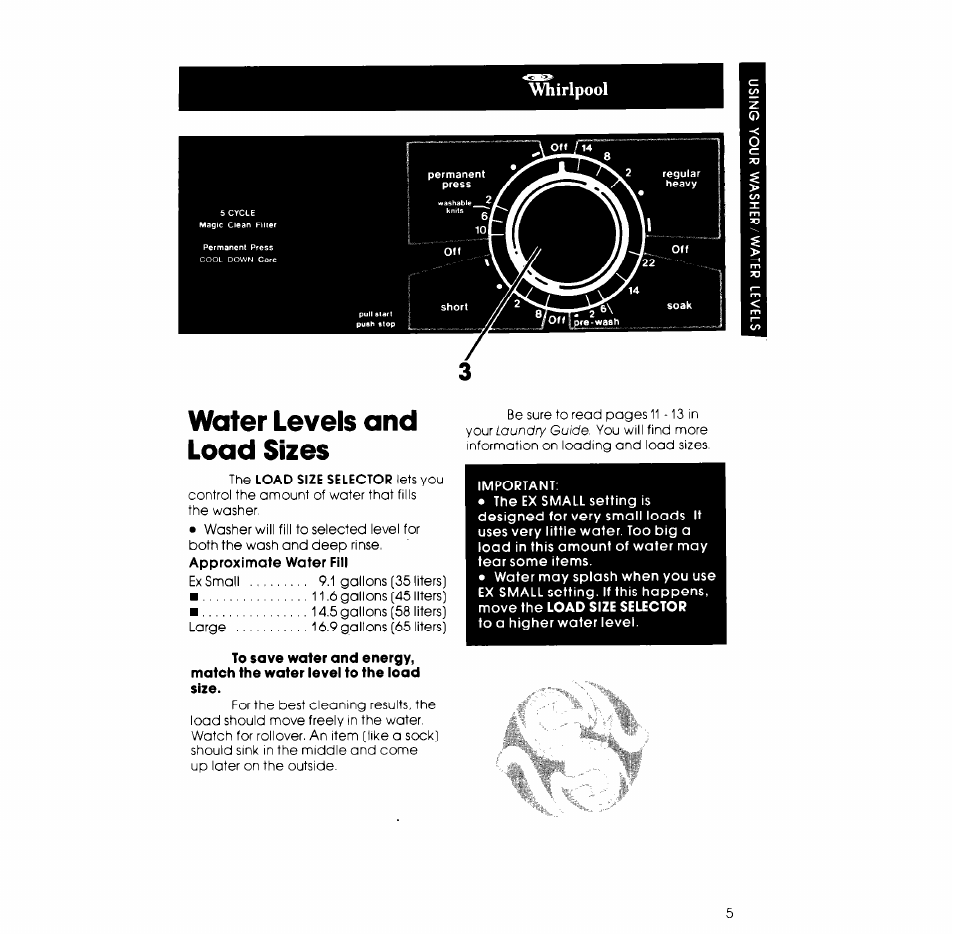 Water levels and load sizes, Whirlpool | Whirlpool GLA7900XK User Manual | Page 5 / 12