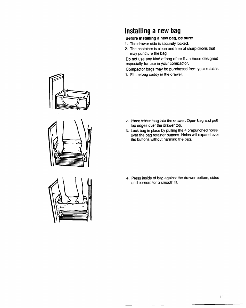 Installing a new bag | Whirlpool 220-240~volt User Manual | Page 12 / 18