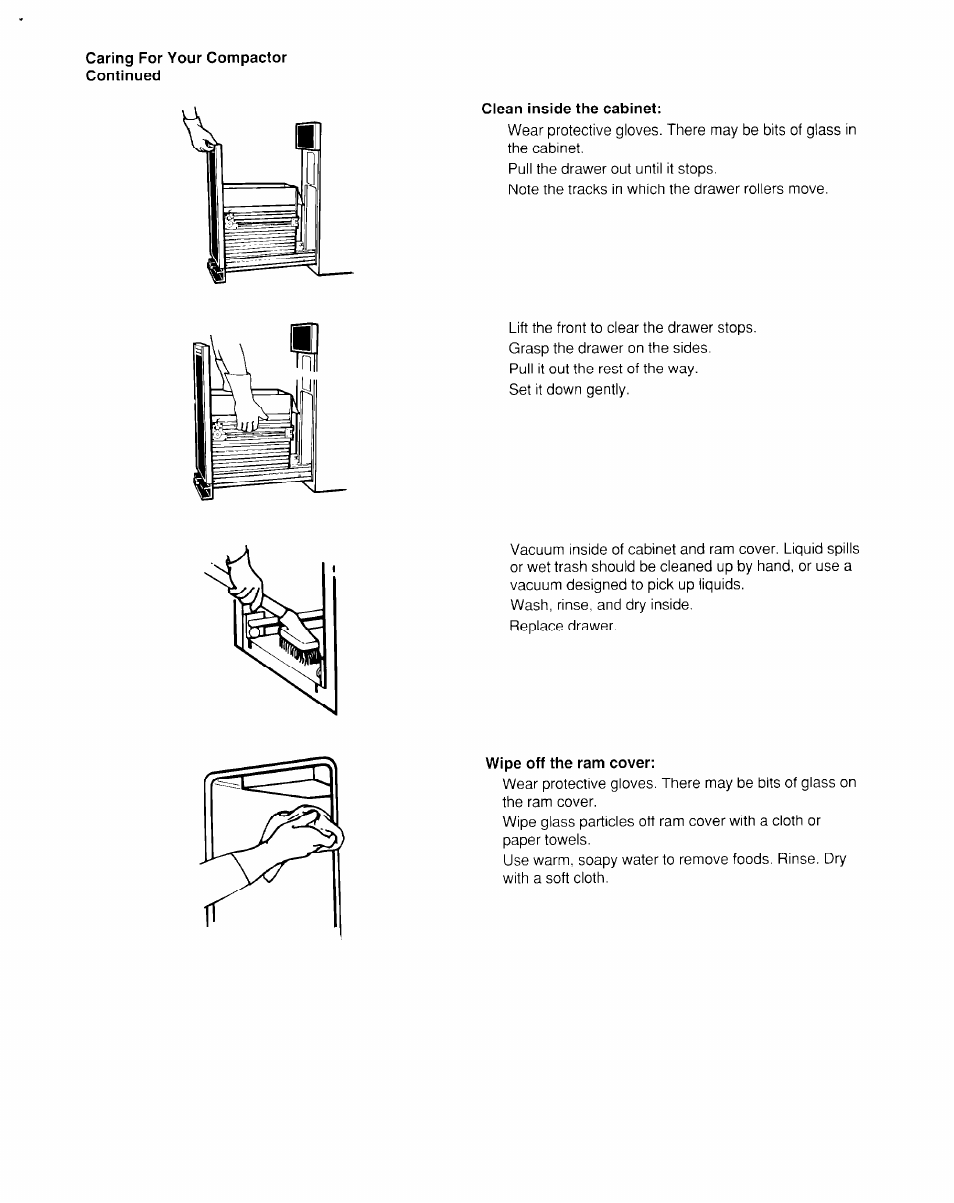 Clean inside the cabinet, Wipe off the ram cover | Whirlpool 220-240~volt User Manual | Page 15 / 18