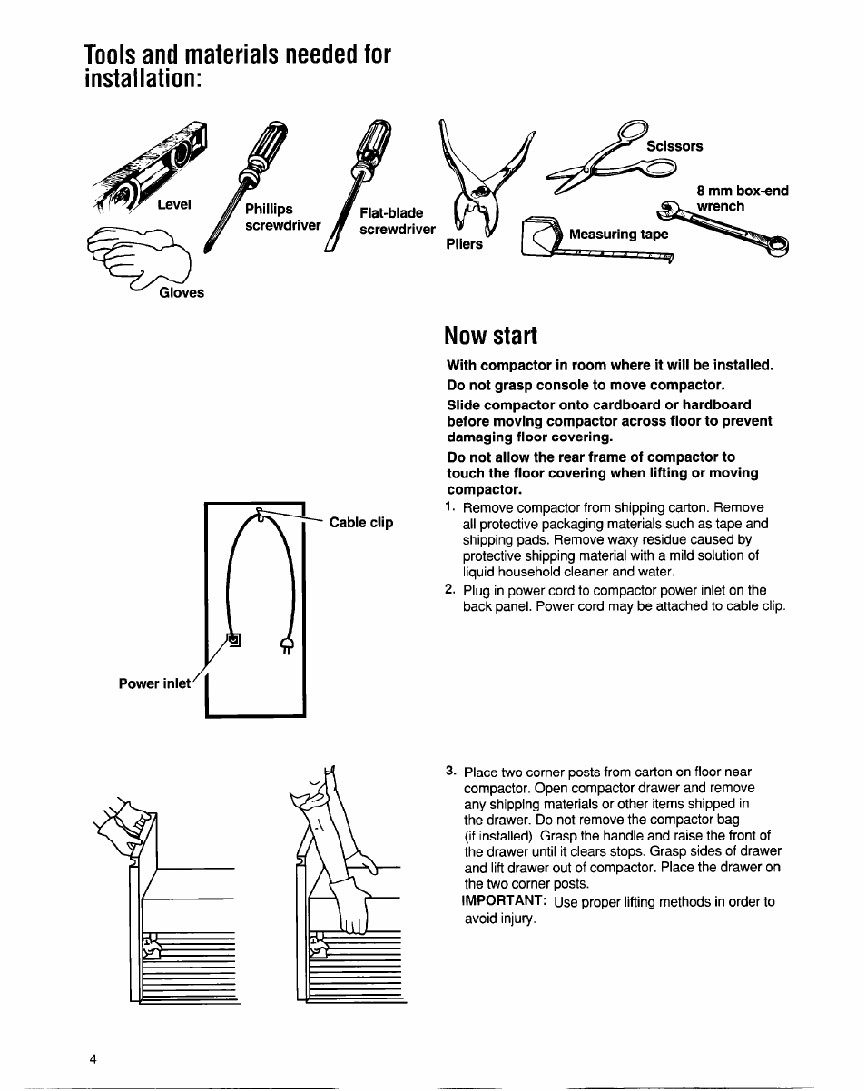 Tools and materials needed for installation, Now start | Whirlpool 220-240~volt User Manual | Page 5 / 18