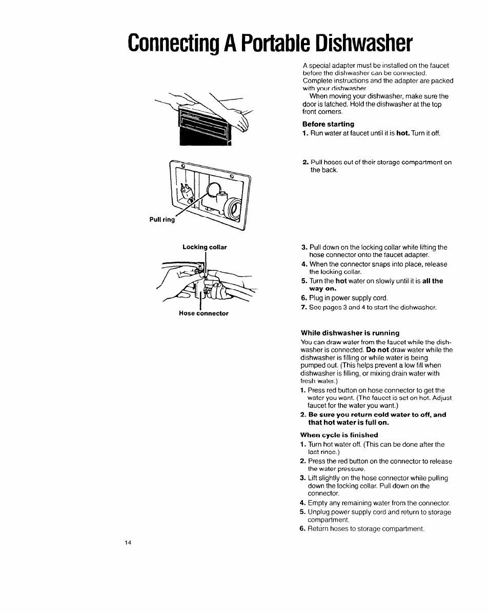 Connecting a portable dishwasher | Whirlpool 8700 Series User Manual | Page 14 / 24