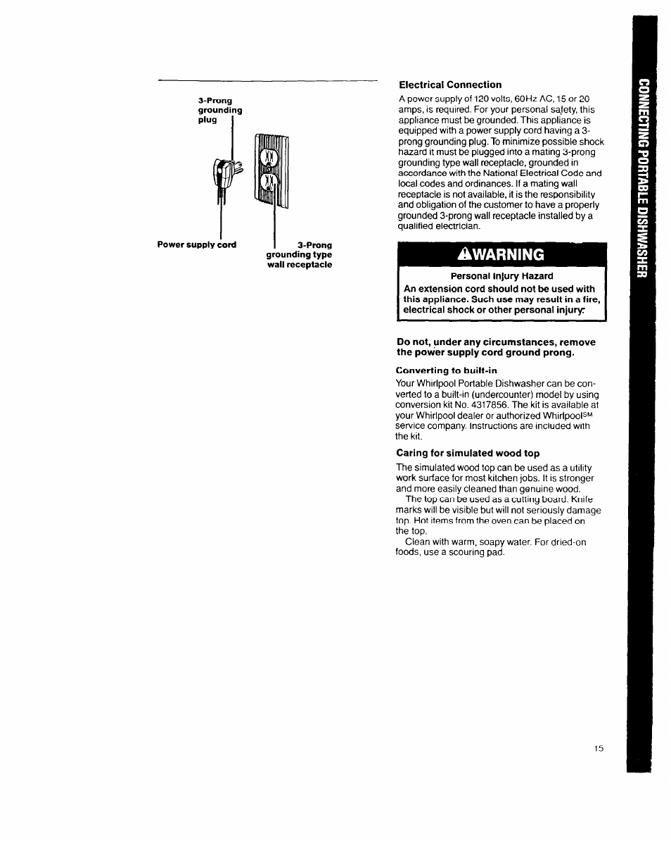Warning | Whirlpool 8700 Series User Manual | Page 15 / 24