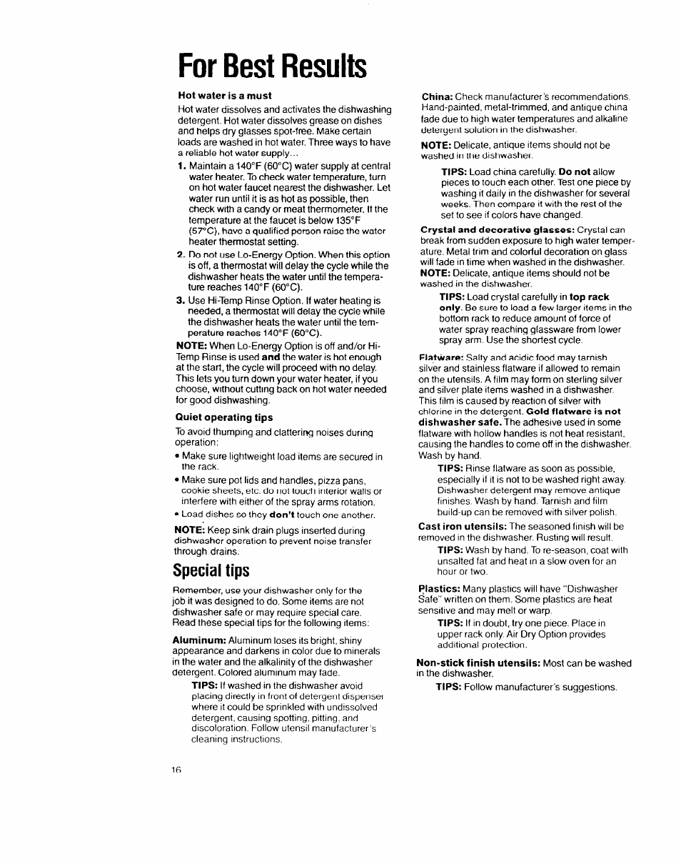 For best results, Special tips | Whirlpool 8700 Series User Manual | Page 16 / 24