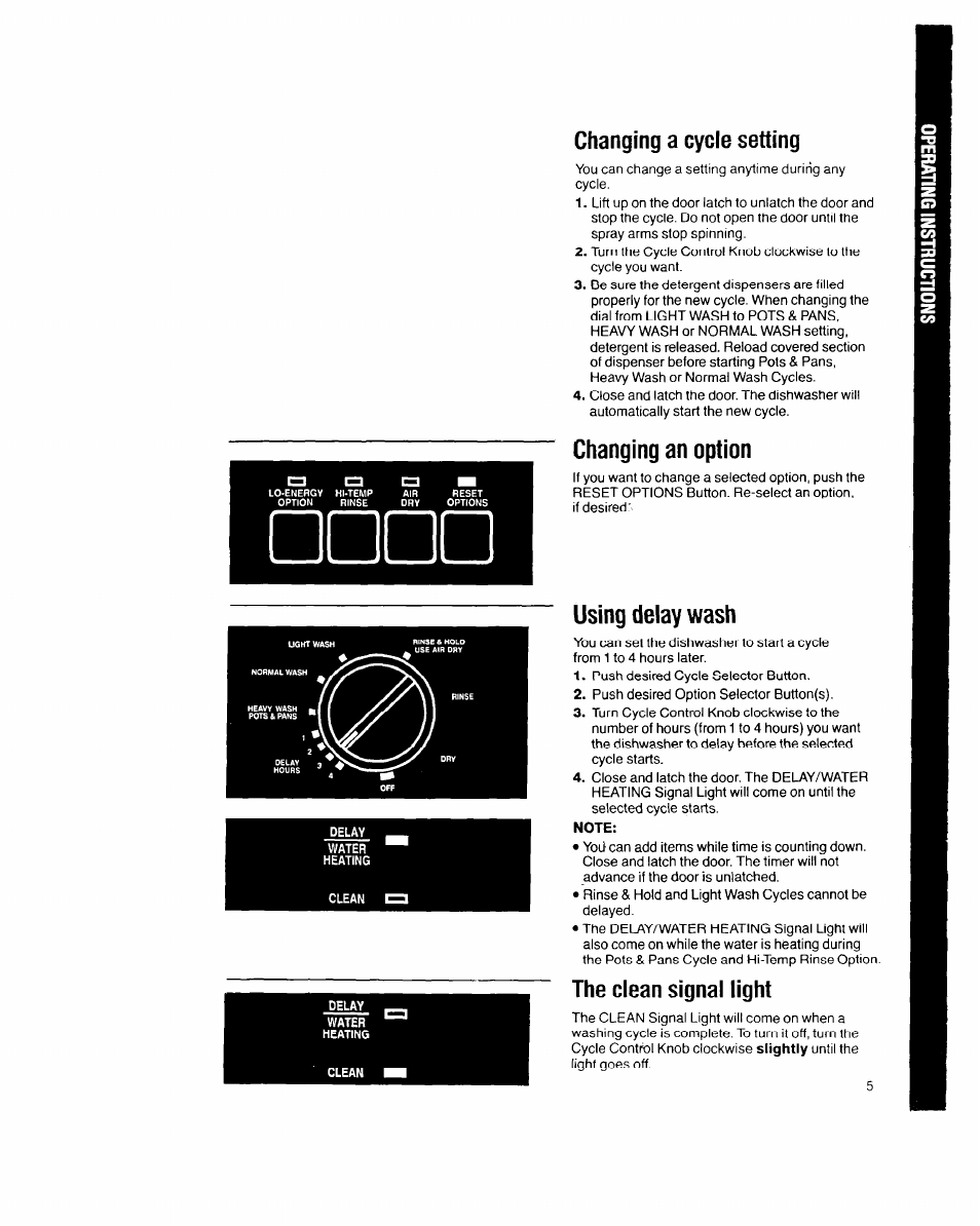Changing a cycle setting, Changing an option, Using delay wash | The clean signal light | Whirlpool 8700 Series User Manual | Page 5 / 24