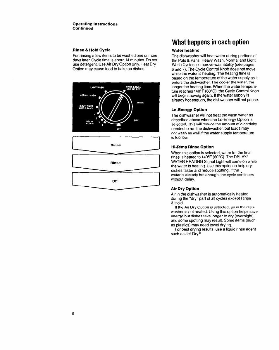What happens in each option | Whirlpool 8700 Series User Manual | Page 8 / 24