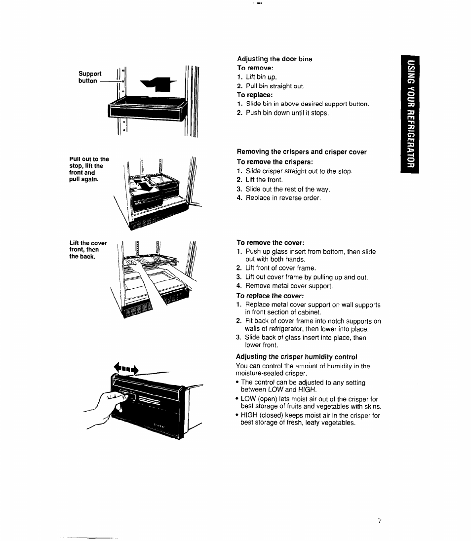 Adjusting the door bins to remove, To remove the cover, Adjusting the door bins | Whirlpool 6ET18RK User Manual | Page 7 / 16