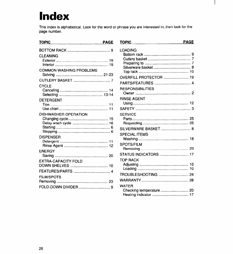 Index | Whirlpool 960 User Manual | Page 26 / 28