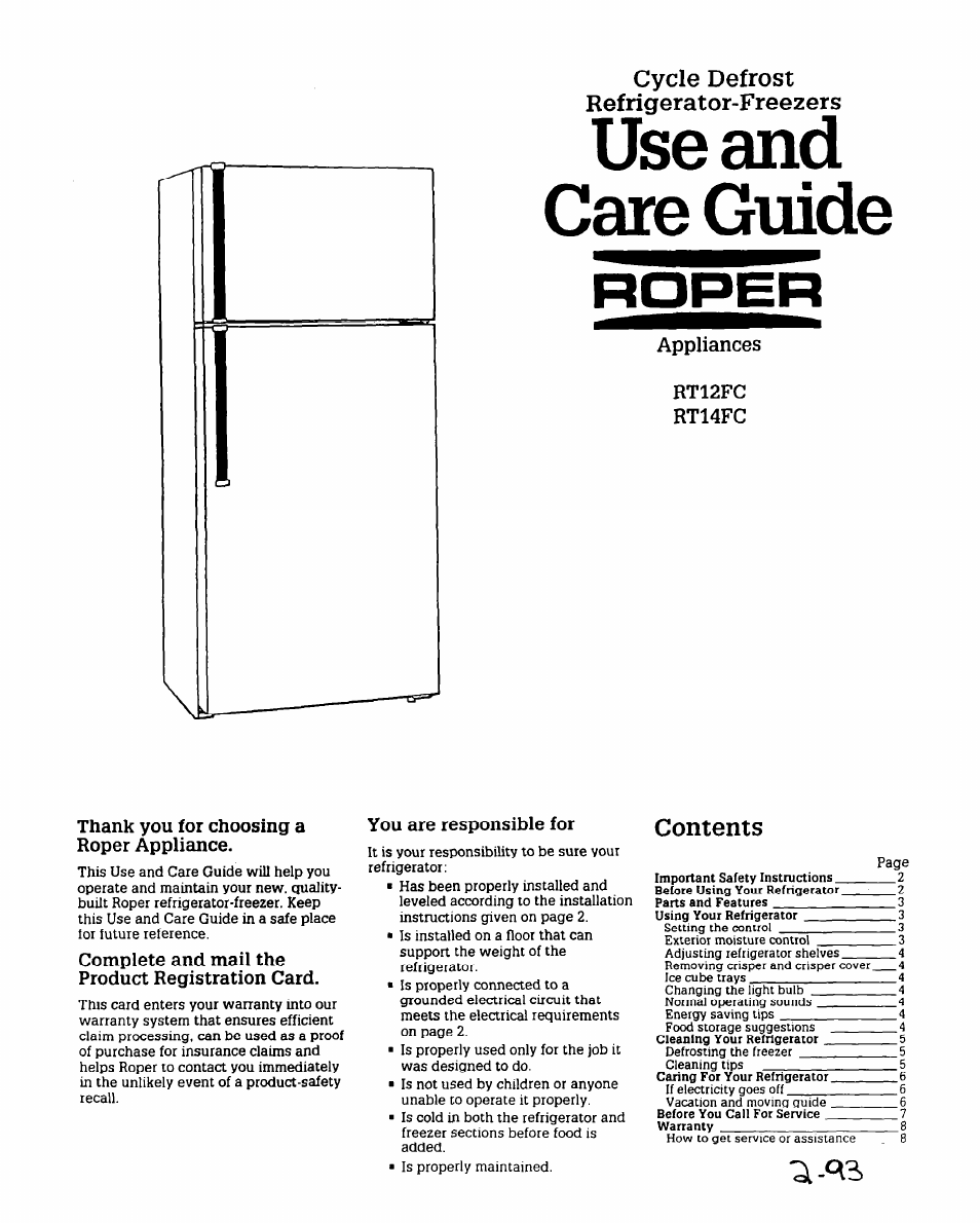 Whirlpool RT12FC User Manual | 8 pages