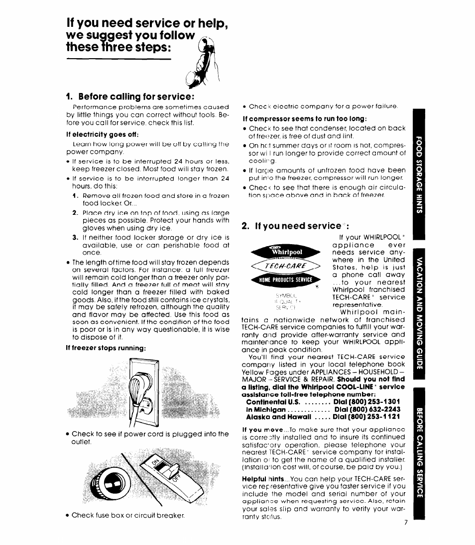 Before calling for service, If you need service | Whirlpool EV150LXK User Manual | Page 7 / 8