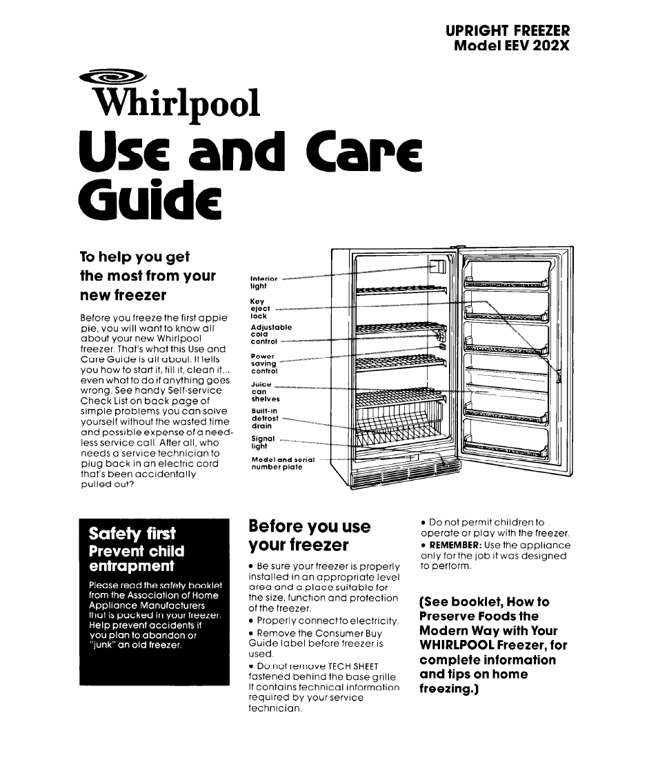 Whirlpool EEV 202X User Manual | 8 pages