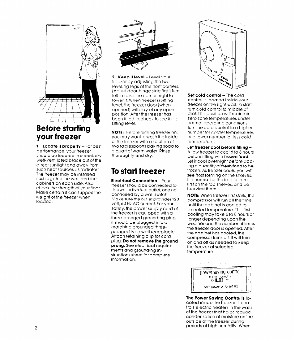 Before starting your freezer, To start freezer | Whirlpool EEV 202X User Manual | Page 2 / 8