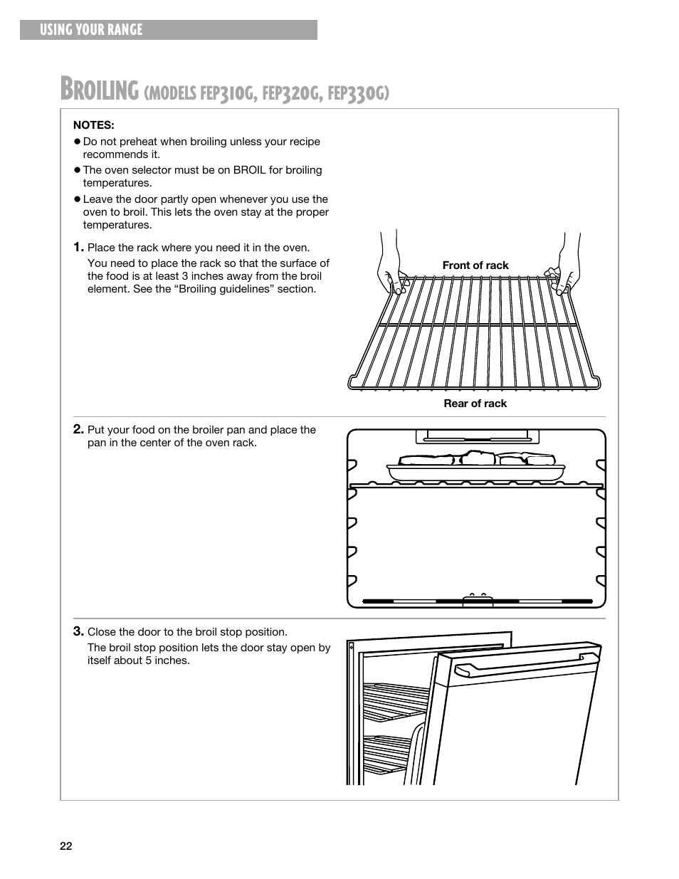 Roiling, Models | Whirlpool FEP330G User Manual | Page 22 / 40