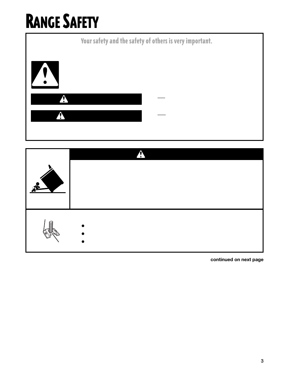 Safety, Ange, Afety | Wdanger w warning, Wwarning | Whirlpool FEP330G User Manual | Page 3 / 40