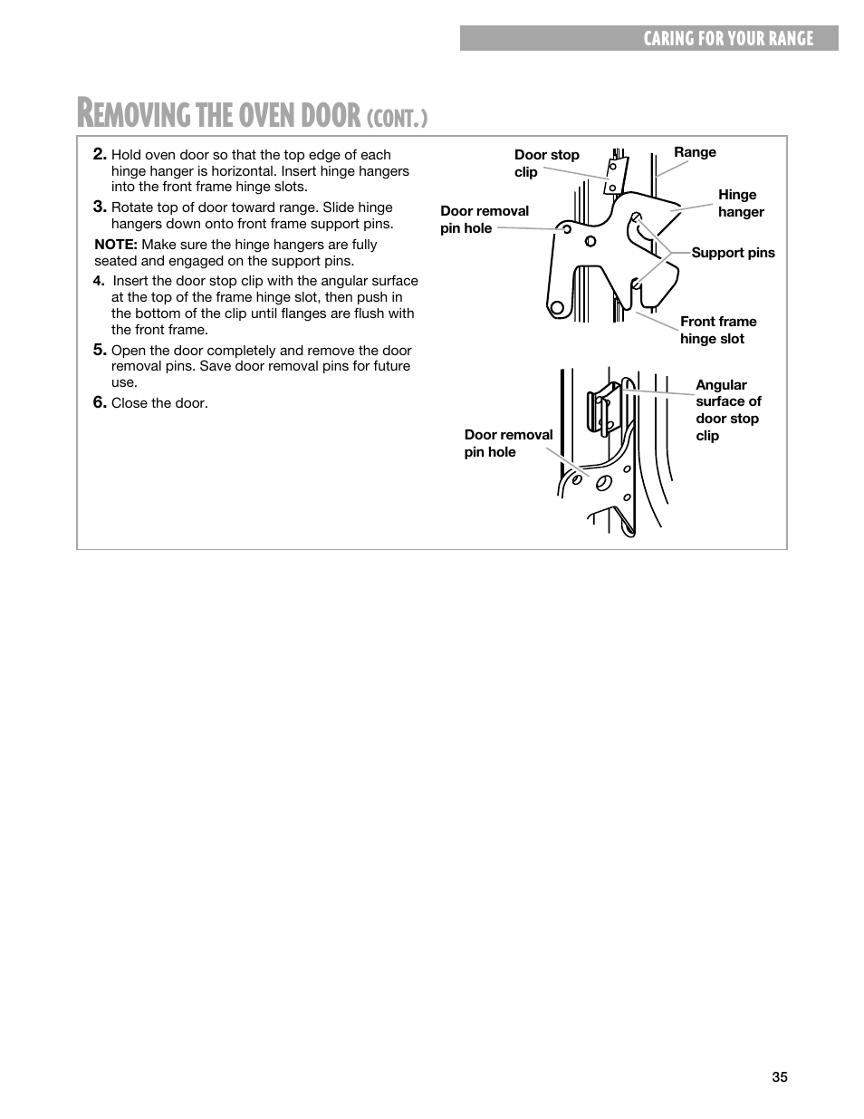 Emoving, Oven, Door | Cont | Whirlpool FEP330G User Manual | Page 35 / 40