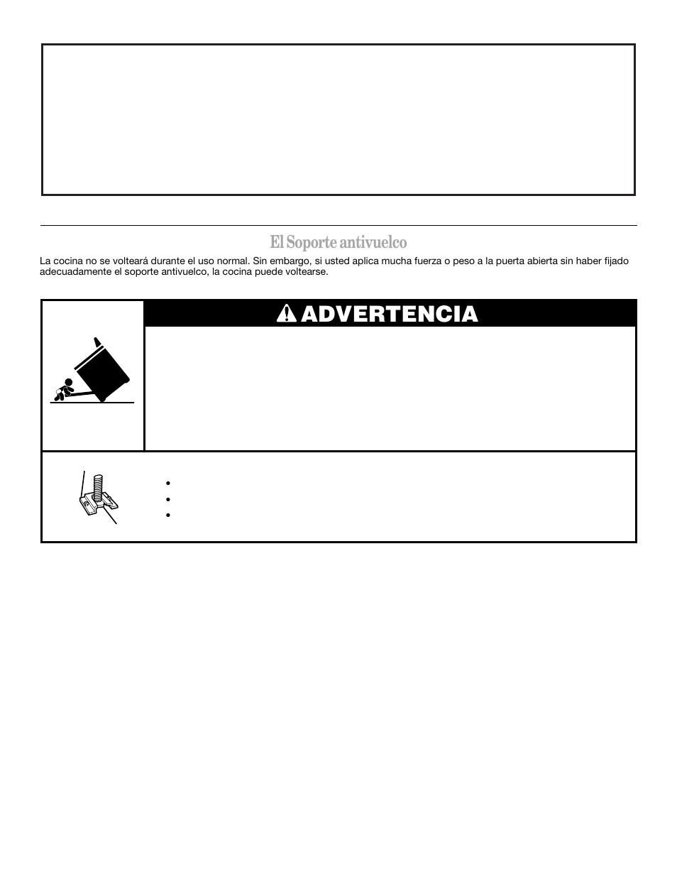 Advertencia, El soporte antivuelco | Whirlpool YSF315PEK User Manual | Page 20 / 52