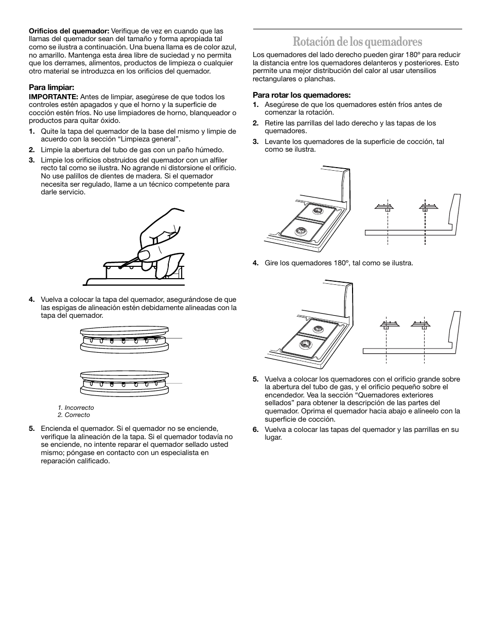 Rotación de los quemadores | Whirlpool YSF315PEK User Manual | Page 24 / 52