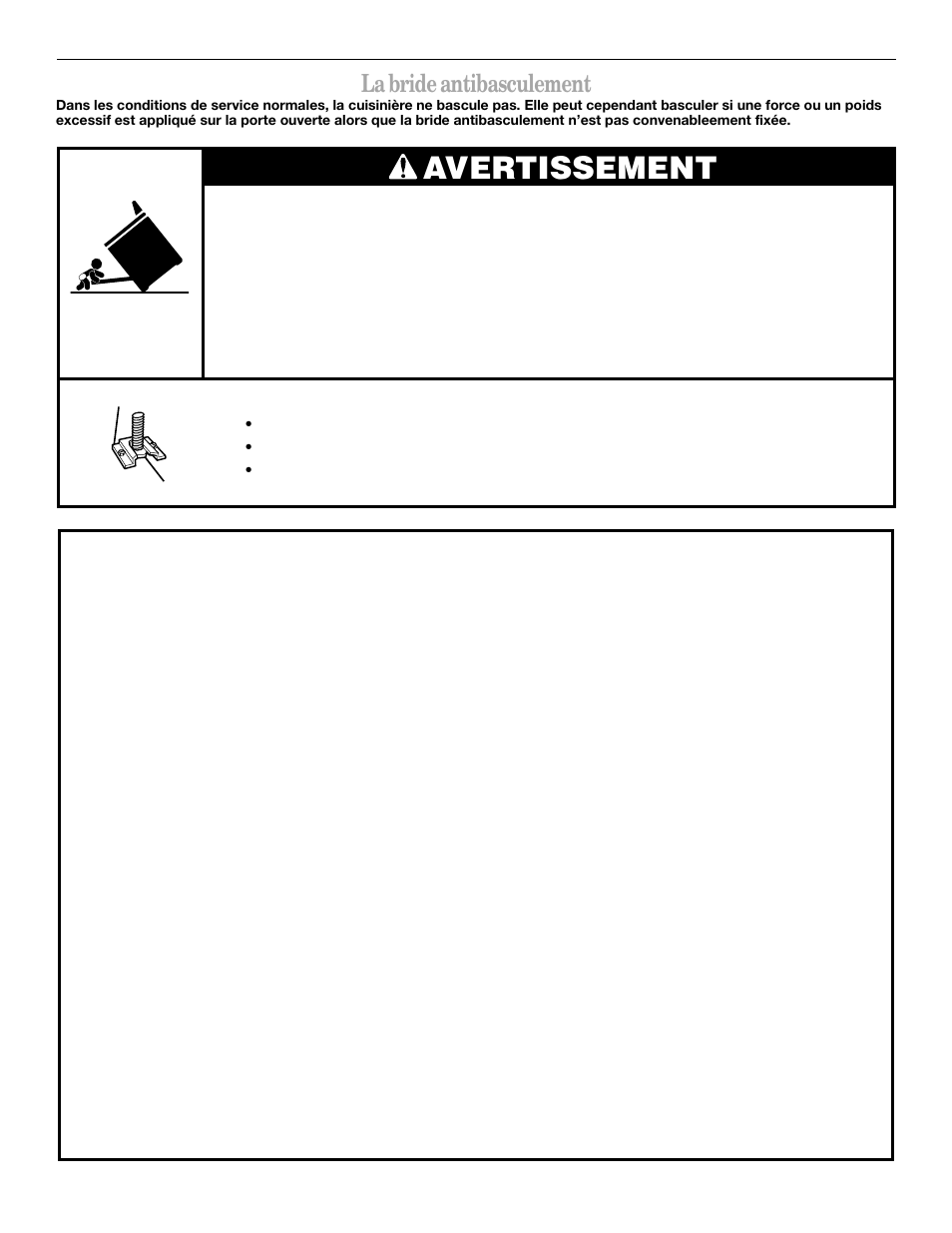 Avertissement, Importantes instructions de sécurité, Conservez ces instructions | La bride antibasculement, Mise en garde | Whirlpool YSF315PEK User Manual | Page 37 / 52