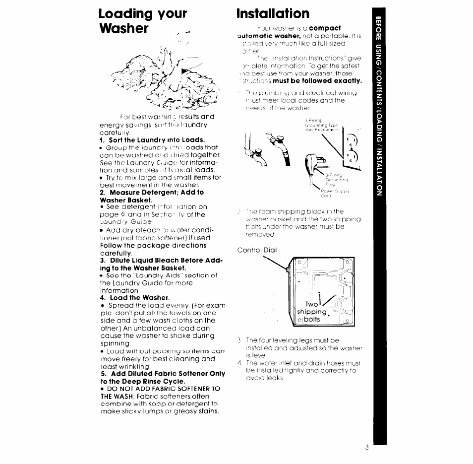 Loading your washer, Installation, Loading your washer - installation | Whirlpool LC4500XK User Manual | Page 3 / 12
