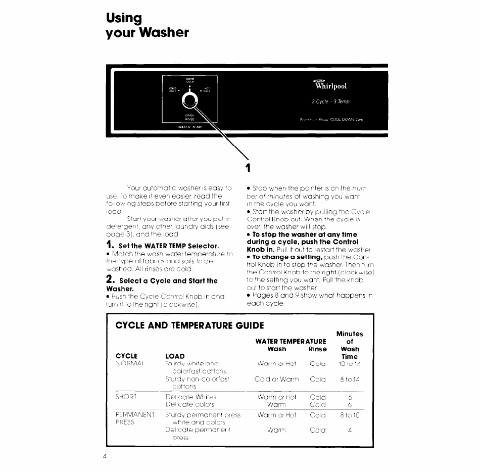 Using, Your washer, Using your washer | Whirlpool LC4500XK User Manual | Page 4 / 12