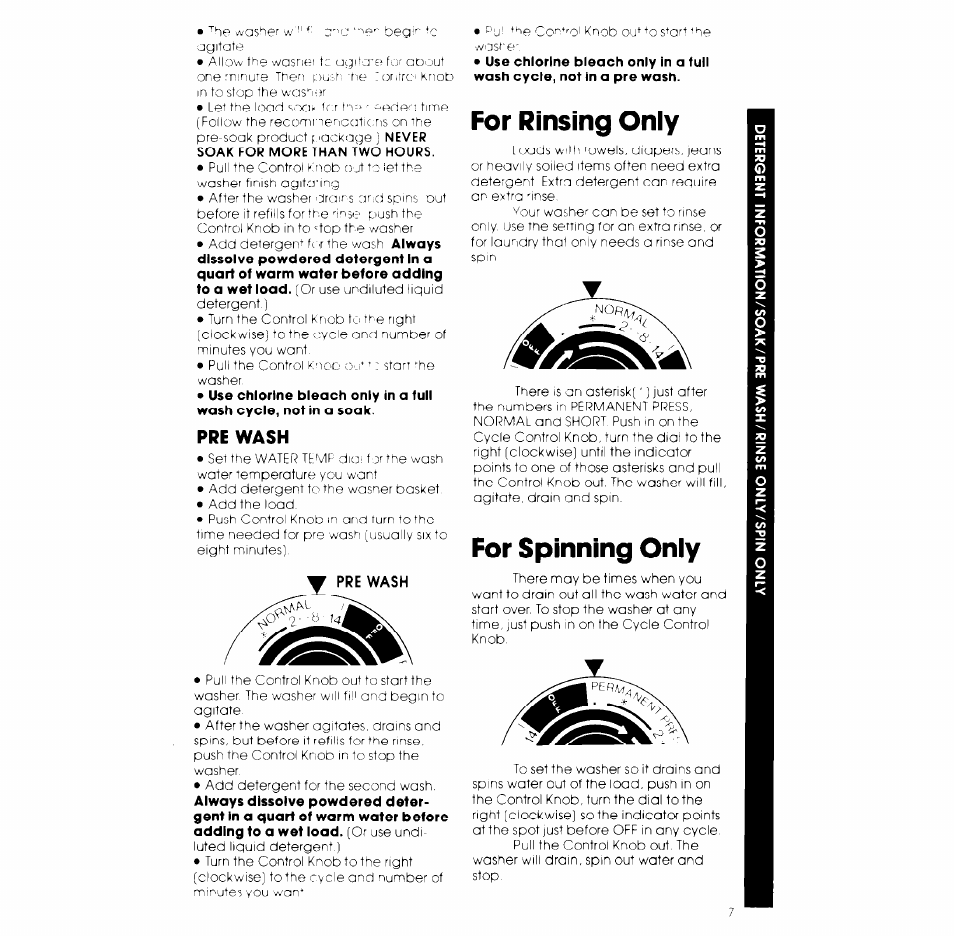 For rinsing oniy, For spinning only | Whirlpool LC4500XK User Manual | Page 7 / 12