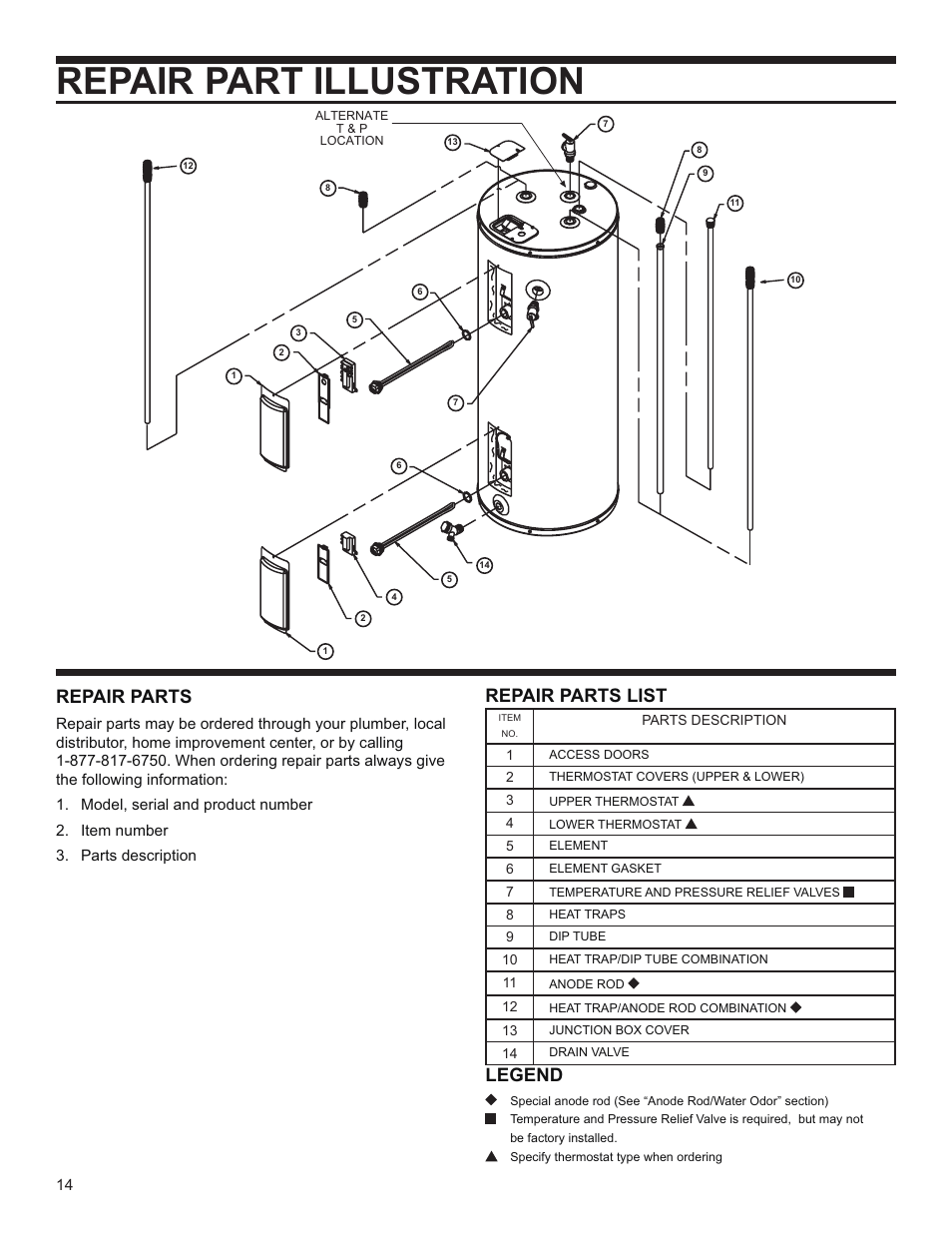 Repair part illustration, Repair parts, Repair parts list legend | Whirlpool E2F65HD045V User Manual | Page 14 / 16