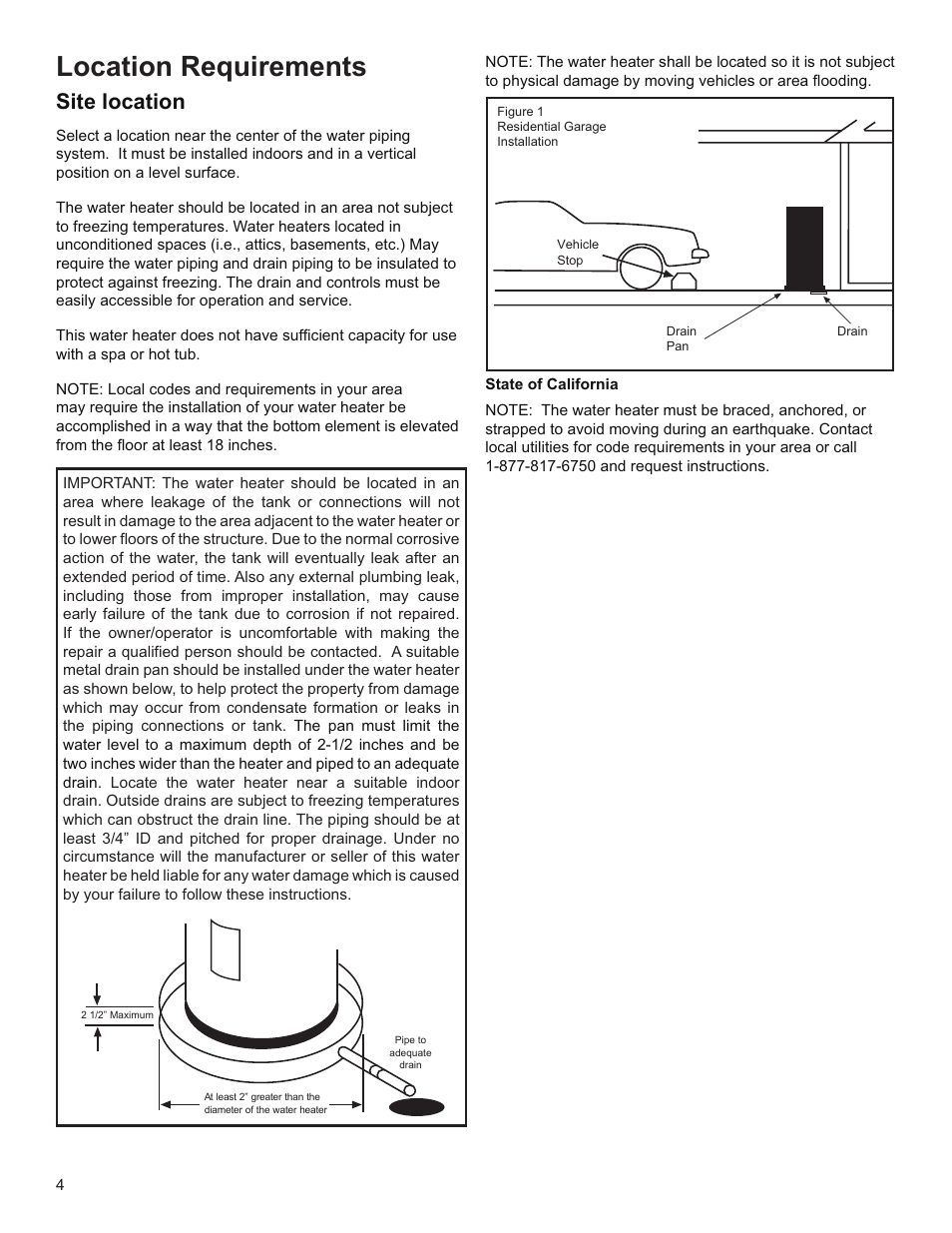 Location requirements, Site location | Whirlpool E2F65HD045V User Manual | Page 4 / 16