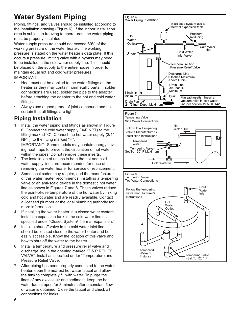 Water system piping, Piping installation | Whirlpool E2F65HD045V User Manual | Page 6 / 16