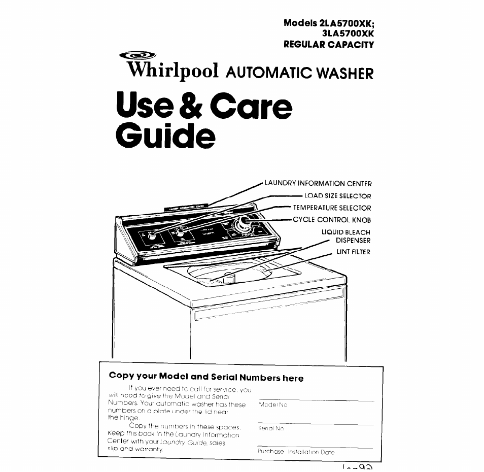 Whirlpool 2LA5700XK User Manual | 12 pages