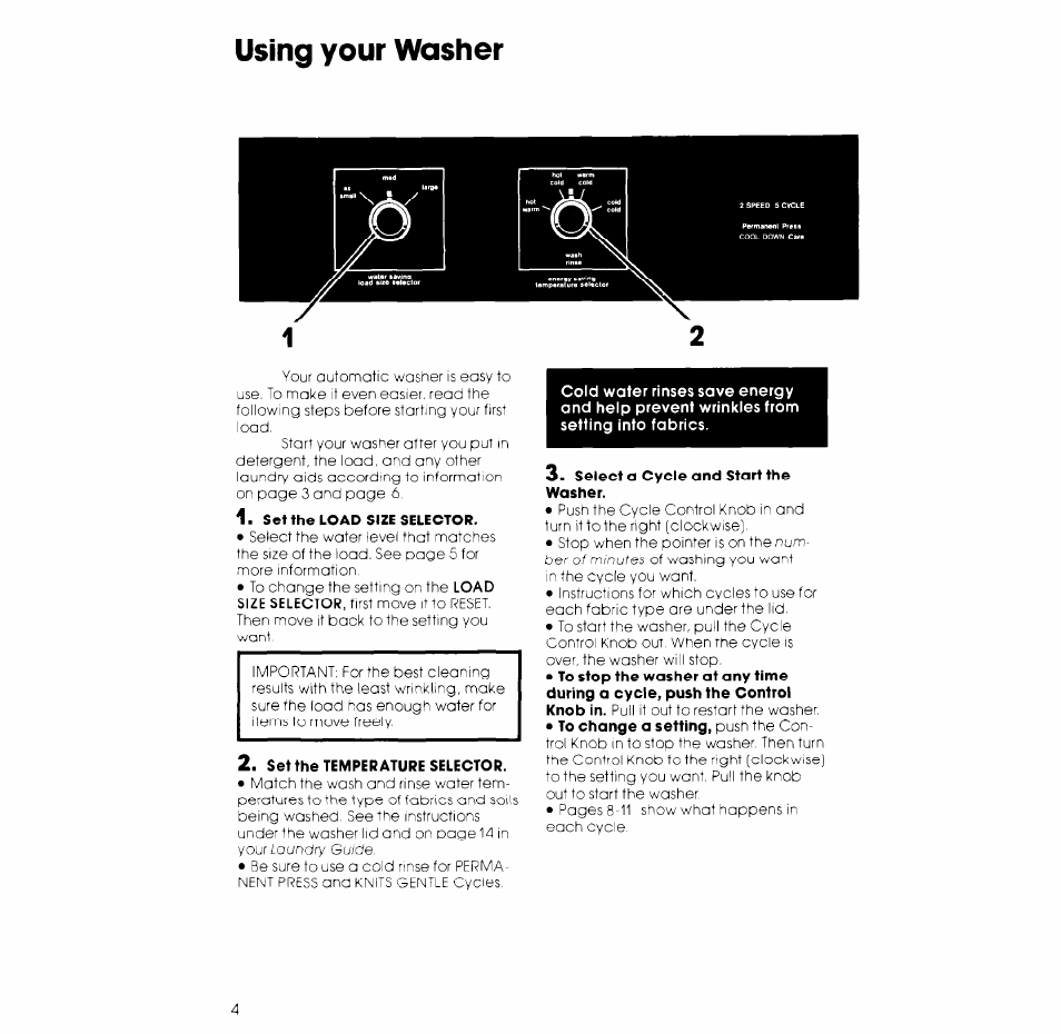 Using your washer | Whirlpool 2LA5700XK User Manual | Page 4 / 12