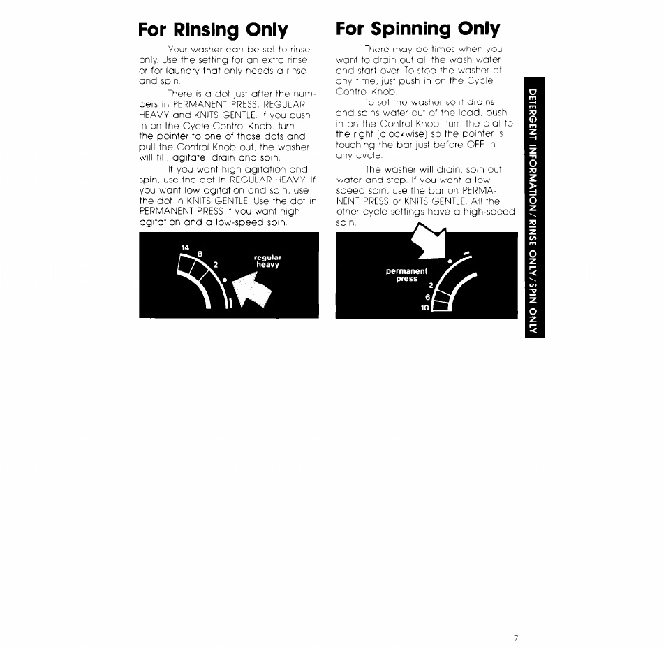 For rinsing oniy for spinning oniy | Whirlpool 2LA5700XK User Manual | Page 7 / 12