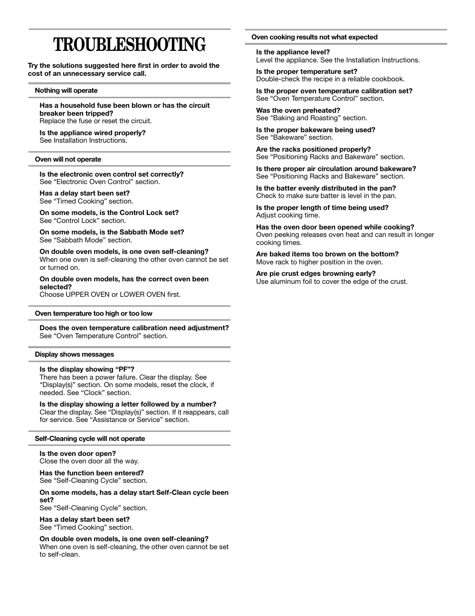 Troubleshooting | Whirlpool YRBS305 User Manual | Page 14 / 16