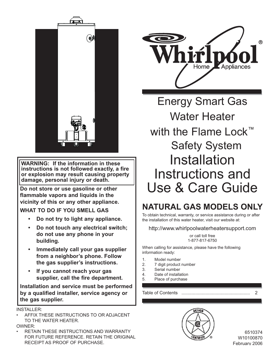 Whirlpool Energy Smart W10100870 User Manual | 28 pages