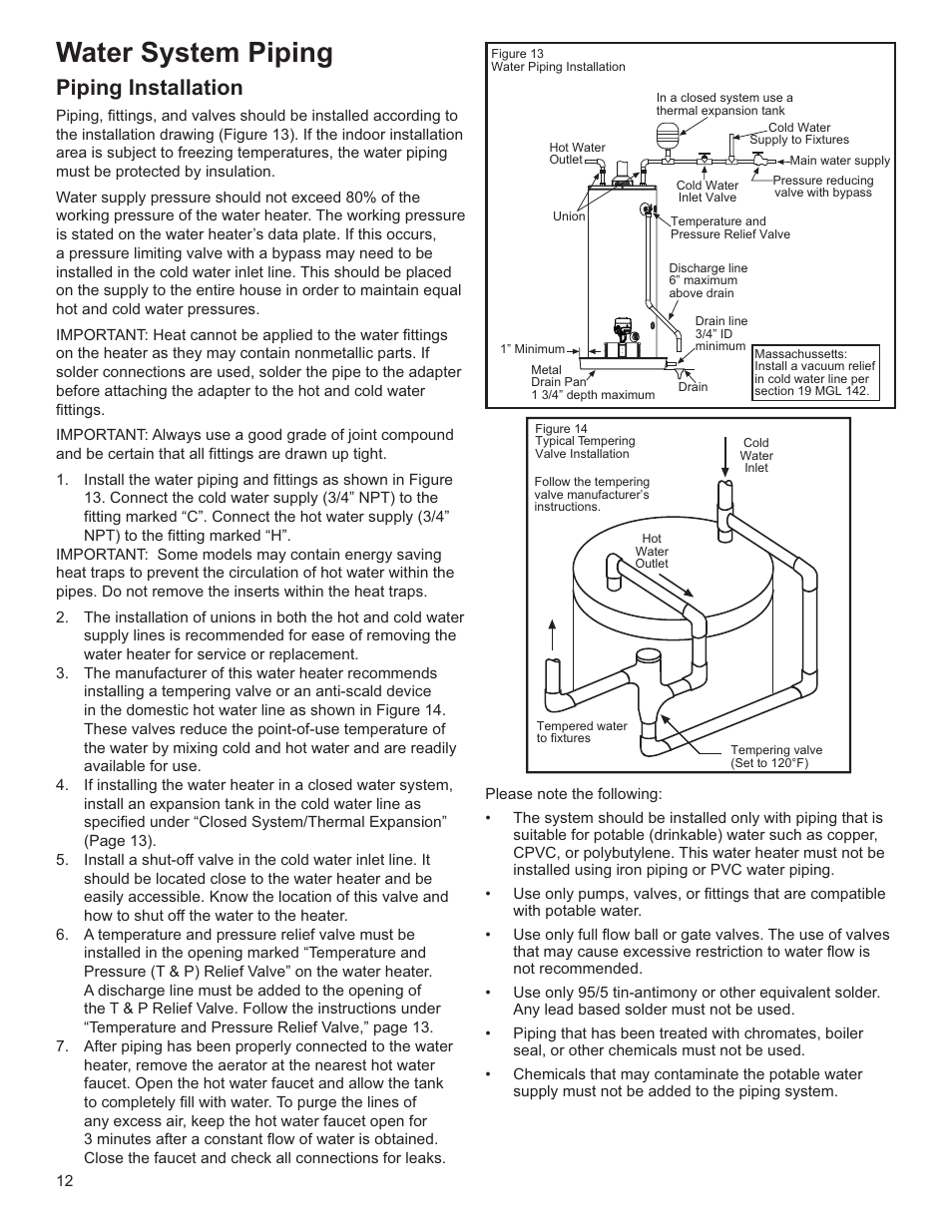 Water system piping, Piping installation | Whirlpool Energy Smart W10100870 User Manual | Page 12 / 28