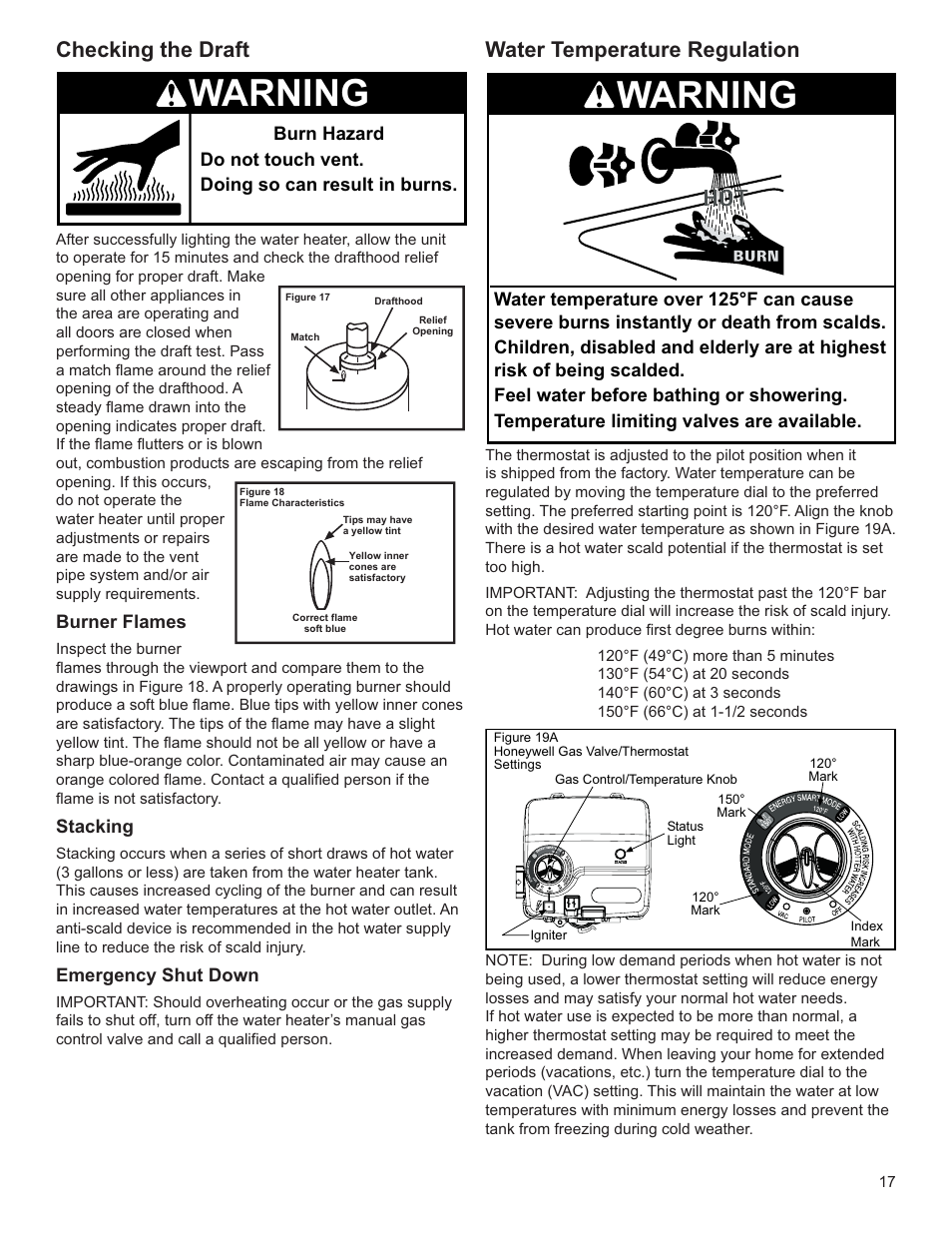 Warning, Checking the draft, Water temperature regulation | Whirlpool Energy Smart W10100870 User Manual | Page 17 / 28