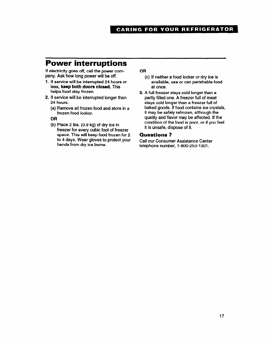Power interruptions, Questions 7 | Whirlpool ETZOZK User Manual | Page 17 / 22