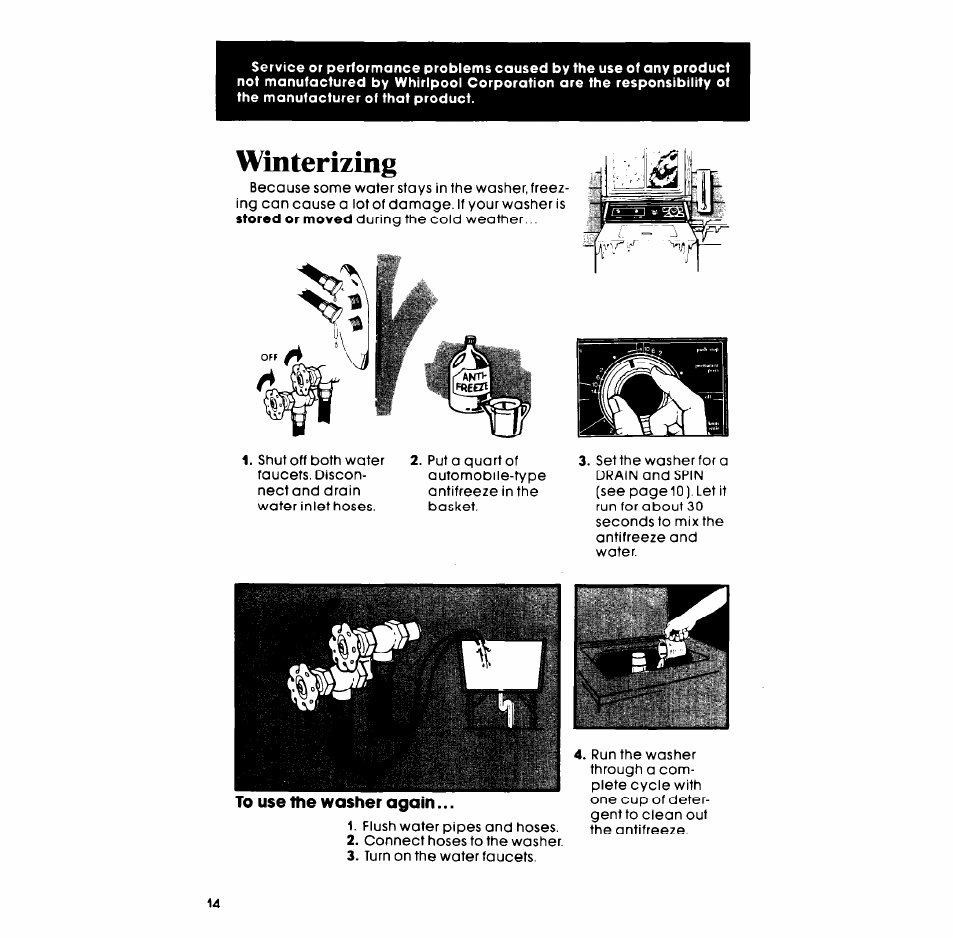 Winterizing | Whirlpool LA57lOXP User Manual | Page 14 / 16