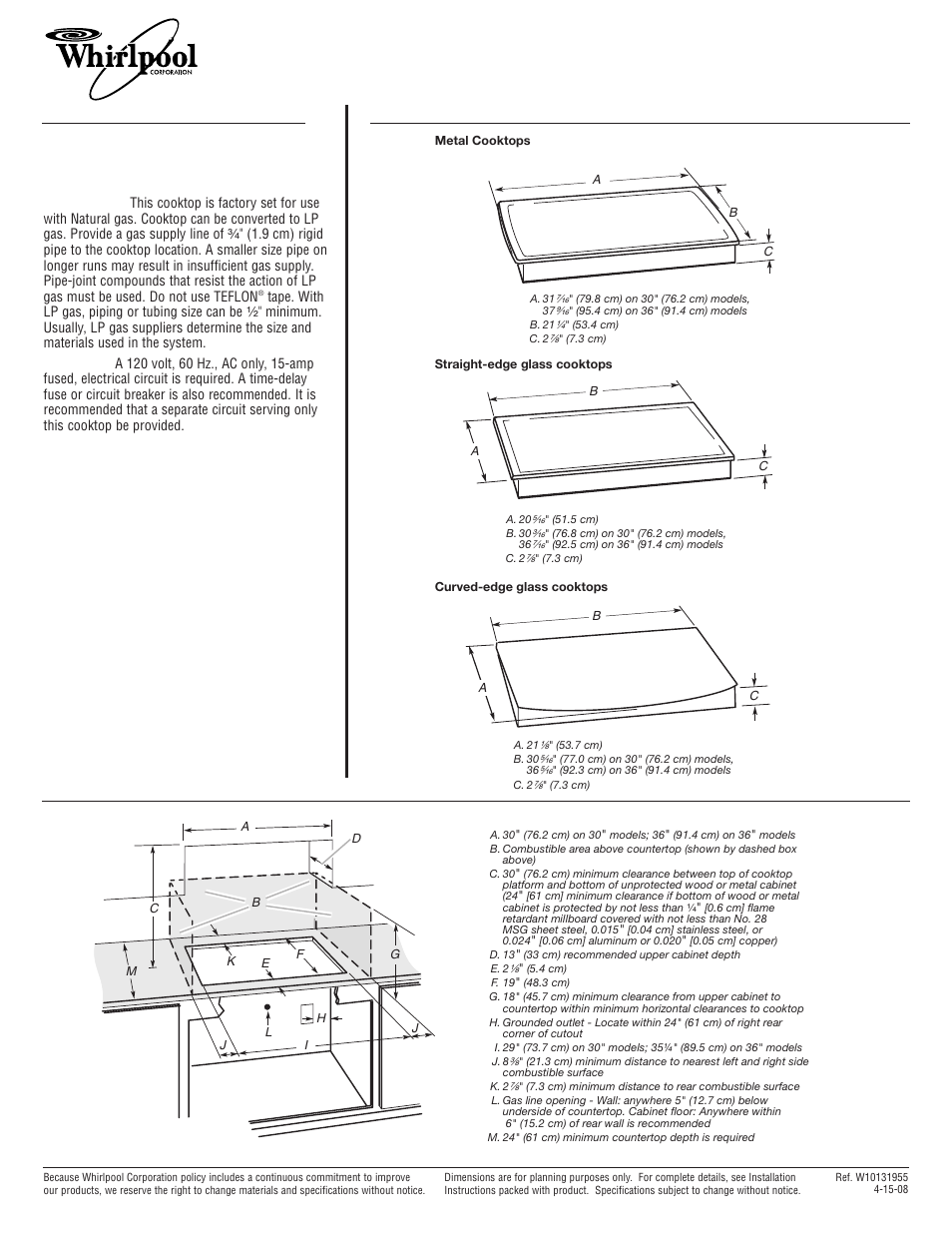 Whirlpool GLS3074V User Manual | 1 page