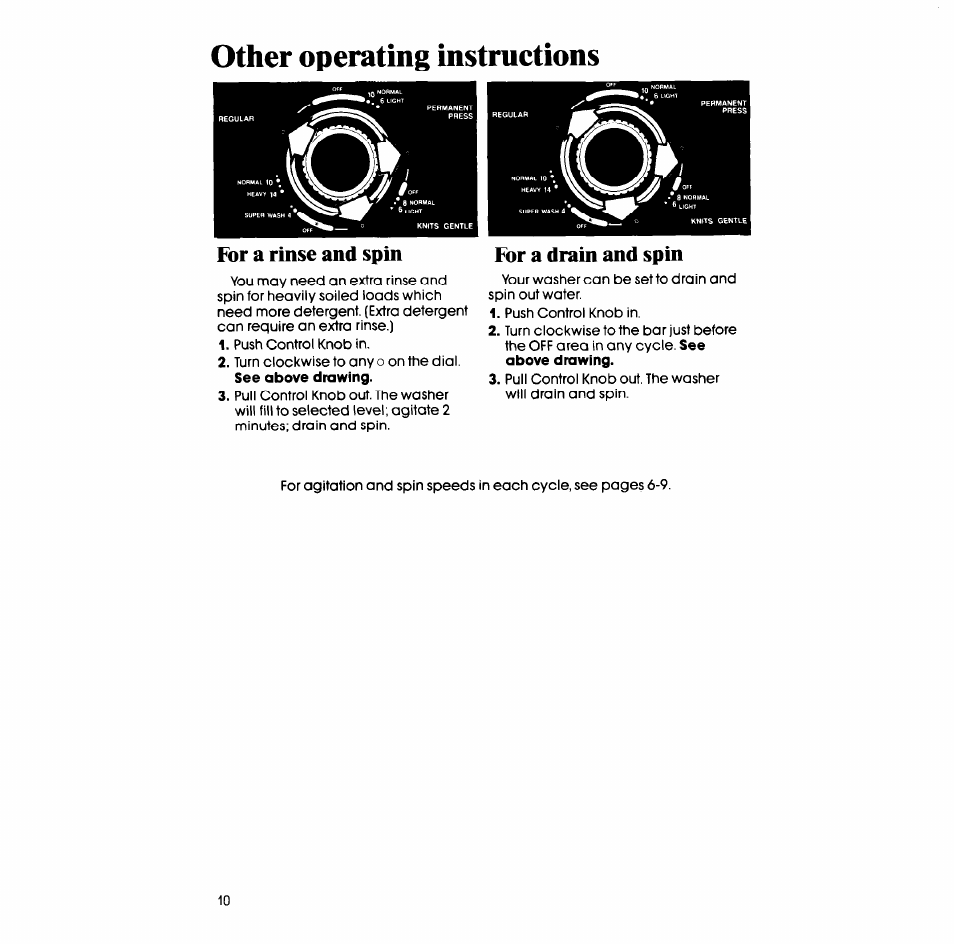 Other operating instructions, For a rinse and spin, For a drain and spin | Whirlpool LA5578XS User Manual | Page 10 / 16
