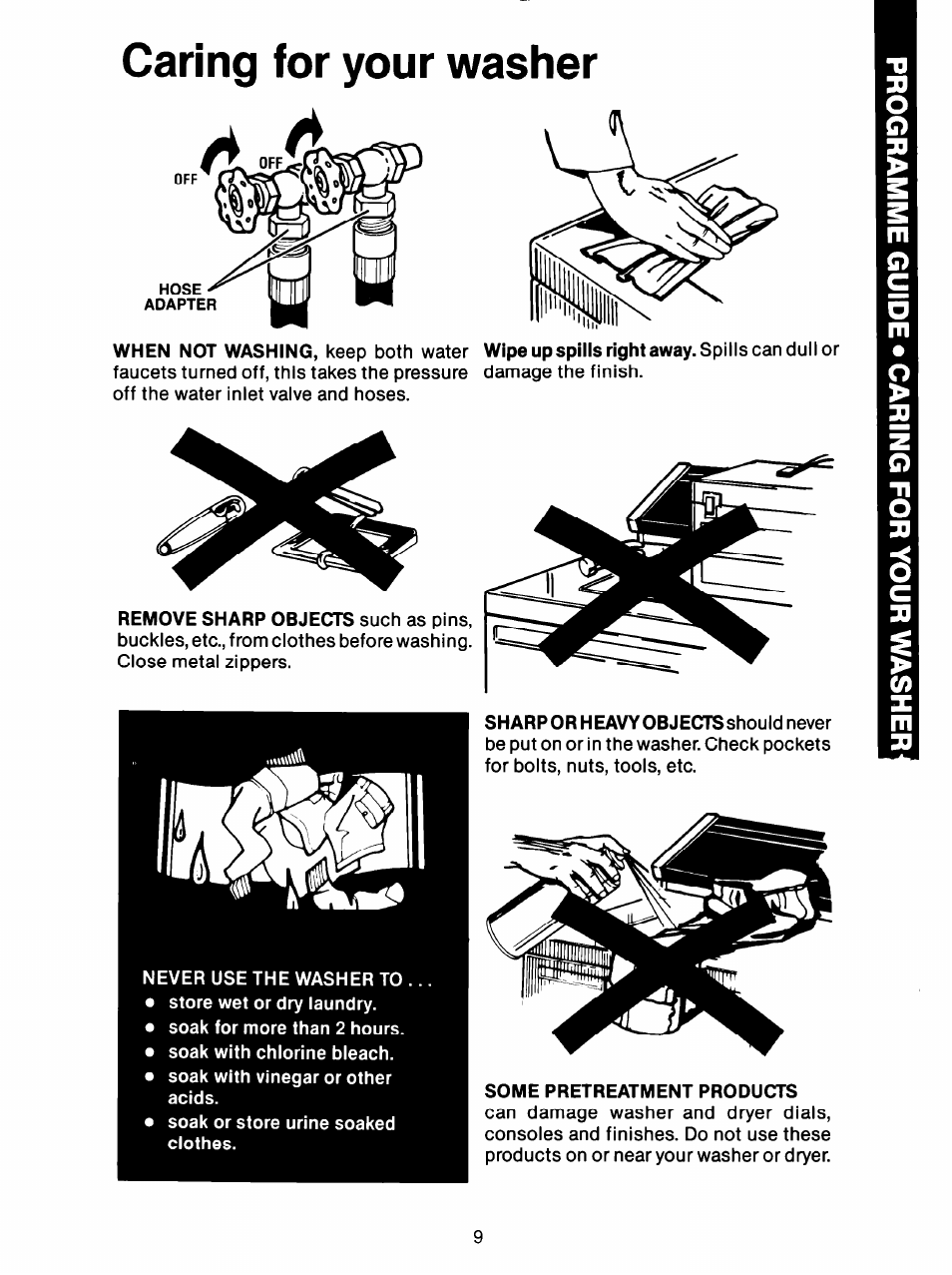 Caring for your washer | Whirlpool 3LA5801XX User Manual | Page 9 / 24