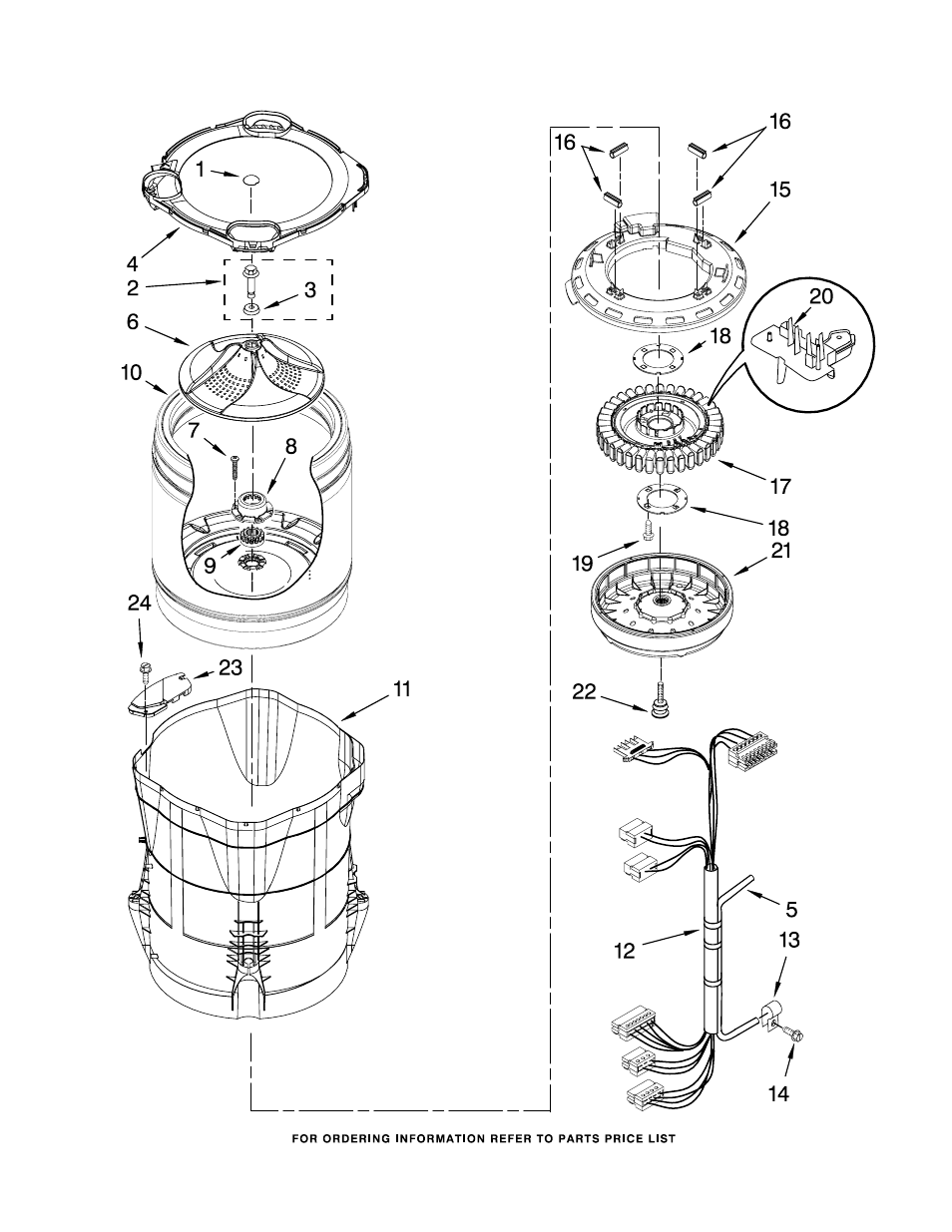 Motor, basket and tub, Motor, basket and tub parts | Whirlpool WTW6600SW3 User Manual | Page 5 / 8