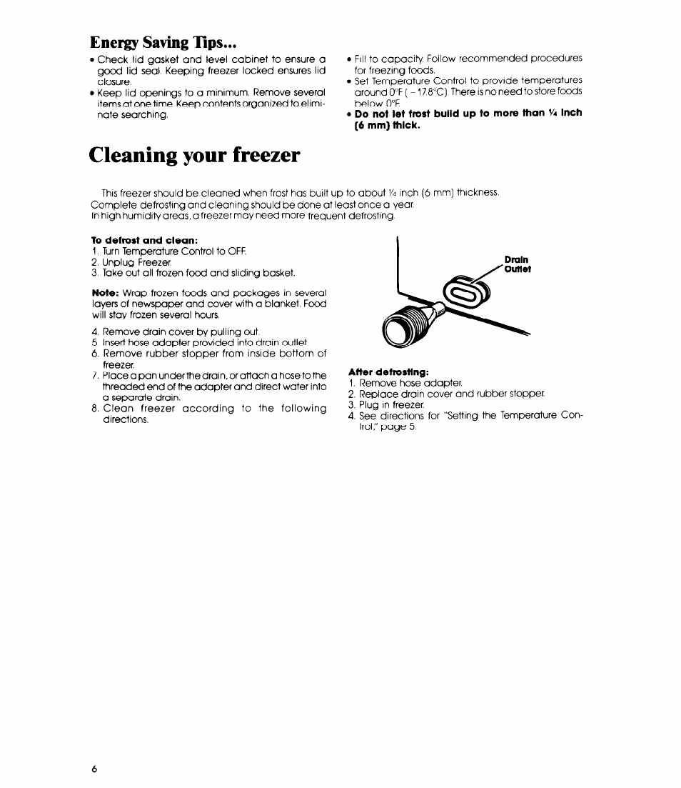 Energy saving ups, Cleaning your freezer | Whirlpool EH120F User Manual | Page 6 / 12