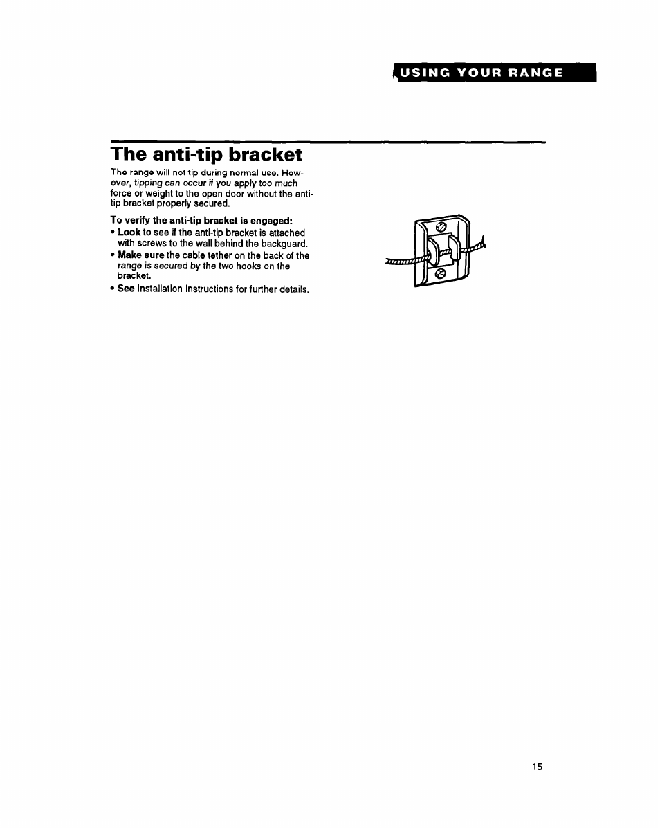 The anti-tip bracket | Whirlpool FGP345Y User Manual | Page 15 / 28