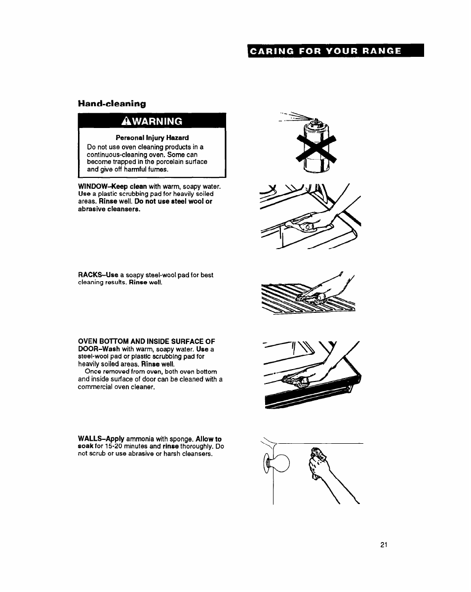 Hand-cleaning | Whirlpool FGP345Y User Manual | Page 21 / 28