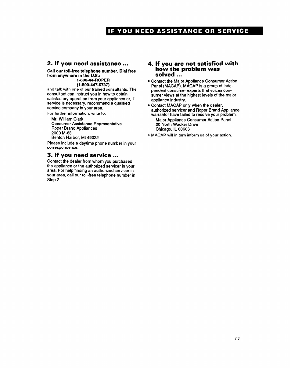 If you need assistance, If you need service | Whirlpool FGP345Y User Manual | Page 27 / 28