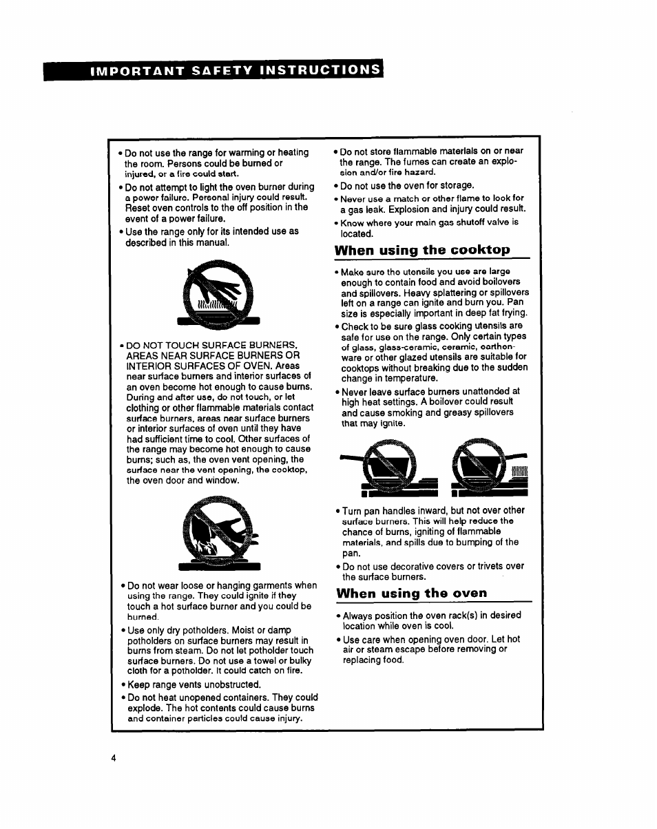 When using the cooktop, When using the oven | Whirlpool FGP345Y User Manual | Page 4 / 28