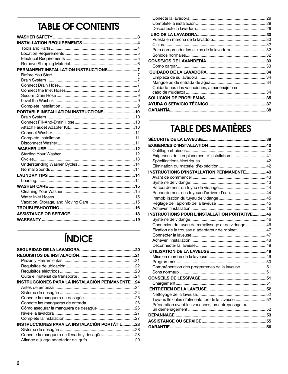 Whirlpool CAWC529PQ0 User Manual | Page 2 / 56