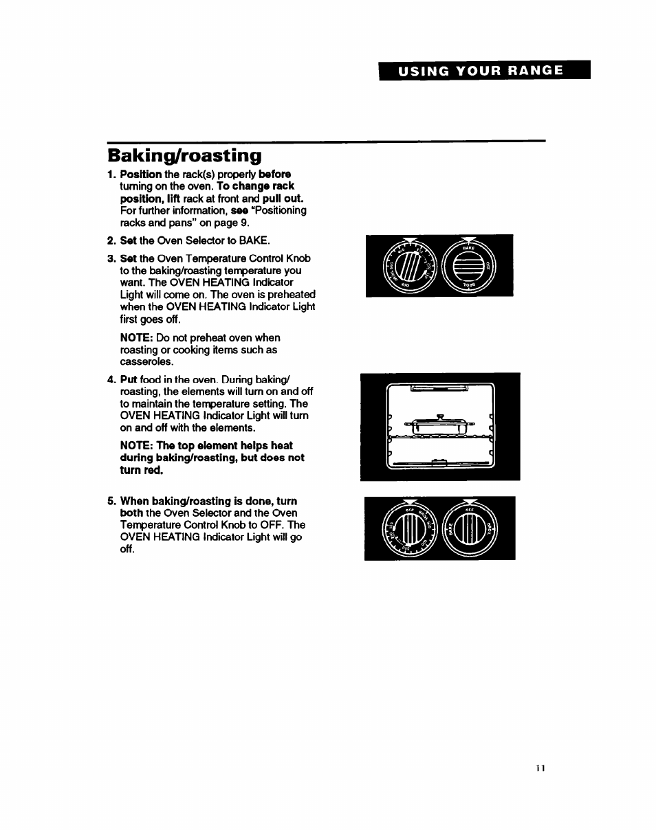 Baking/roasting | Whirlpool FEP310B User Manual | Page 11 / 26