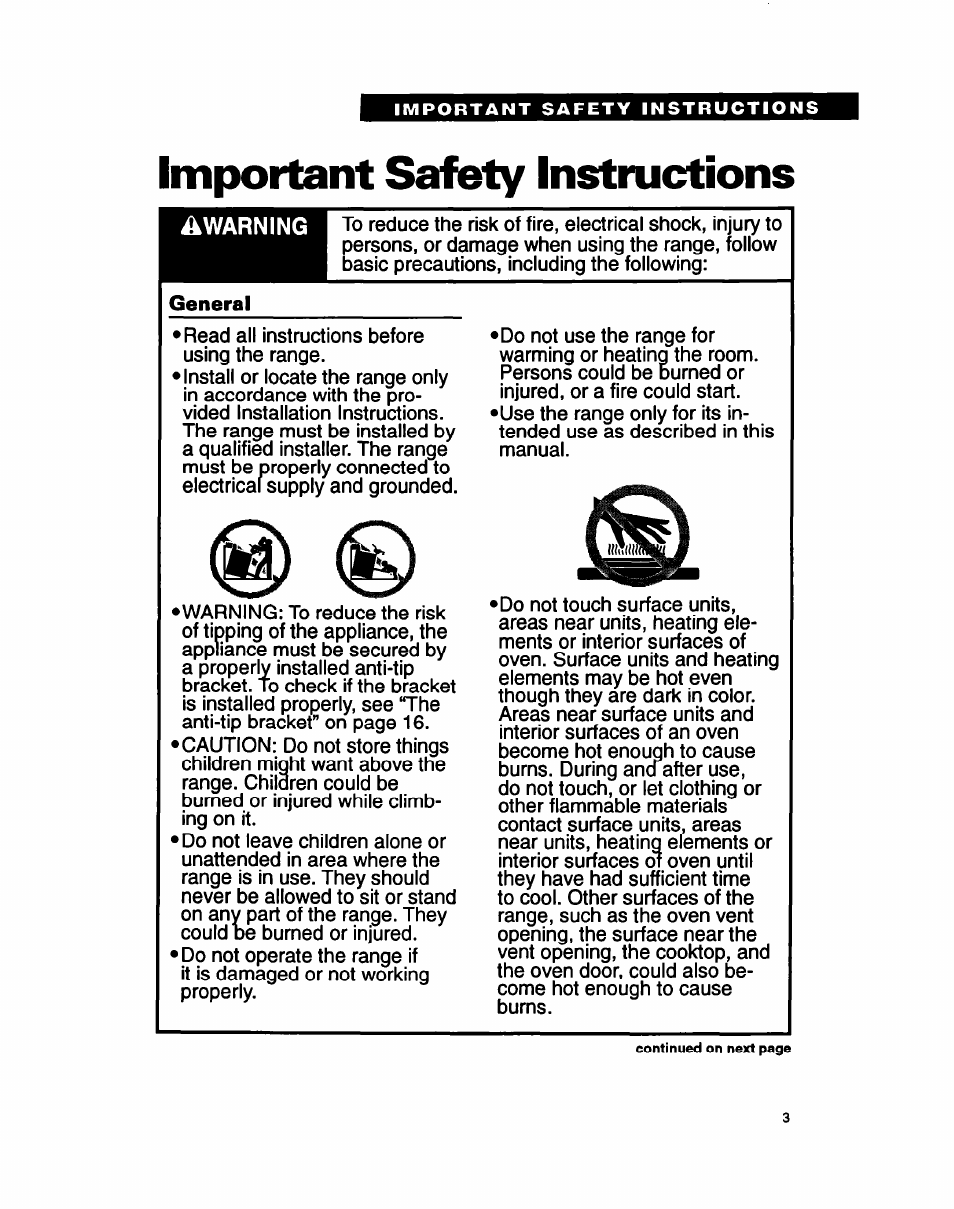 Important saféty instructions | Whirlpool FEP310B User Manual | Page 3 / 26