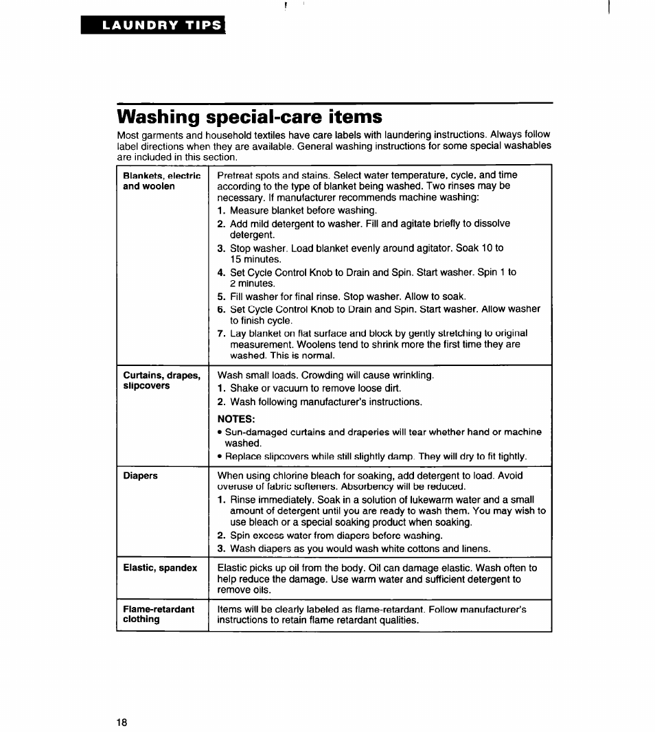 Washing special-care items | Whirlpool RAB3121EW0 User Manual | Page 18 / 24