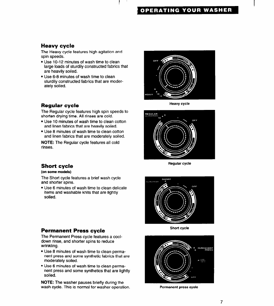 Heavy cycle, Regular cycle, Short cycle | Permanent press cycle | Whirlpool RAB3121EW0 User Manual | Page 7 / 24